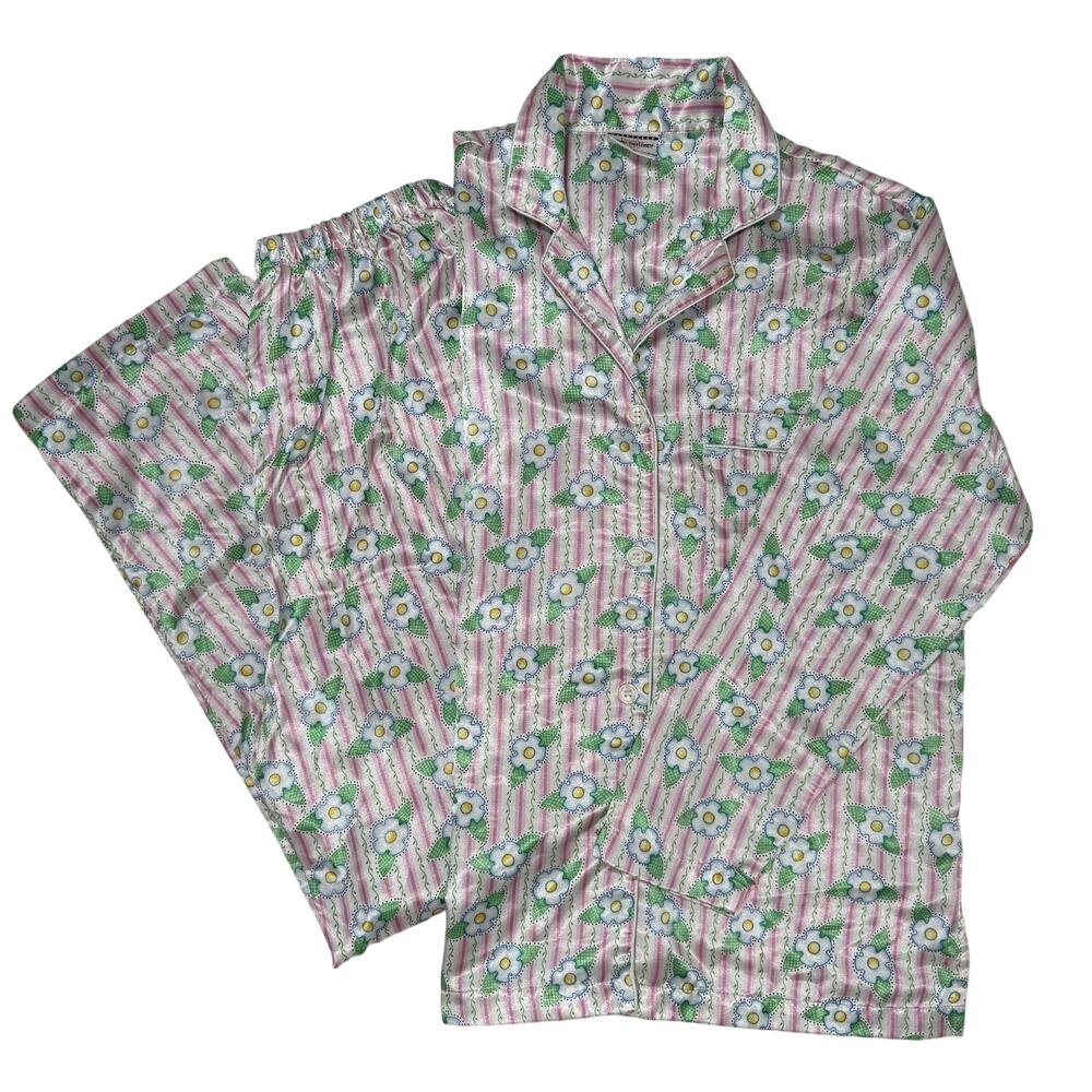 Vintage 90s Mary Engelbreit Pajama Set Women's Small Floral Stripe Sleepwear